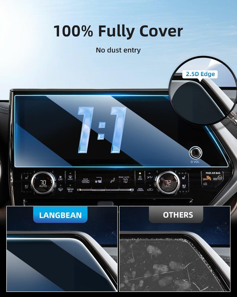 LANGBEAN Screen Protector for 2023 2024 2025 Toyota Highlander 12.3 inch Touchscreen, HD Clear, High Sensitivity, 9H Tempered Glass Car Navigation Screen Protector - Image 2